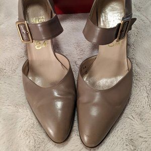 Salvatore Ferragamo Taupe 3" Heels w/Buckle Strap   size 9AA